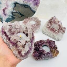 Amethyst Cluster Candle Holder - B Grade - Rk2-27 - thumbnail 1