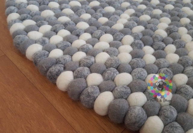 Felt Ball Rug Handmade Wool Rug, Shades Of Grey & White - 20-250 cm - image 1