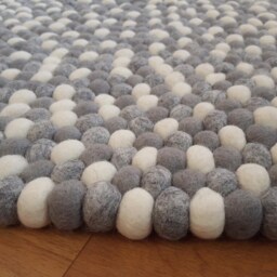 Felt Ball Rug Handmade Wool Rug, Shades Of Grey & White - 20-250 cm - thumbnail 2