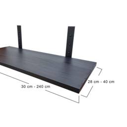 28cm , 30cm , 33cm, 35cm, 37cm, 40cm Black Wood Grain Wall Shelf With 6mm Steel Industrial Style Textured Brackets. Any Custom Size - thumbnail 1