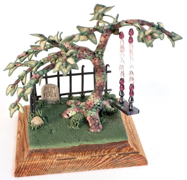 Polymer Clay Tree in A Graveyard - And Swing, Miniature, Bonsai - image 1