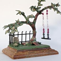 Polymer Clay Tree in A Graveyard - And Swing, Miniature, Bonsai - thumbnail 3