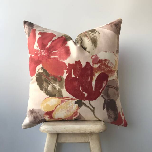 Rust Green Yellow Tulips Pillow Cover , Floral Fall Decor Throw Pillowcase Art Nouveau Lumbar Cushion 18x18 20x20 Thanksgiving Gift - image 1