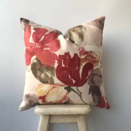 Rust Green Yellow Tulips Pillow Cover , Floral Fall Decor Throw Pillowcase Art Nouveau Lumbar Cushion 18x18 20x20 Thanksgiving Gift - thumbnail 1