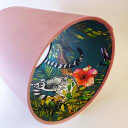 Light Pink Lampshade in Velvet With Teal Lemur Lining, Tropical Large Ceiling Lightshade - thumbnail 2