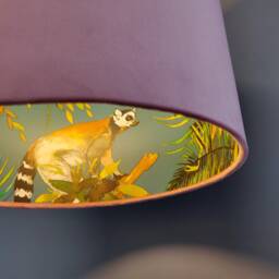 Light Pink Lampshade in Velvet With Teal Lemur Lining, Tropical Large Ceiling Lightshade - thumbnail 3