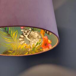 Light Pink Lampshade in Velvet With Teal Lemur Lining, Tropical Large Ceiling Lightshade