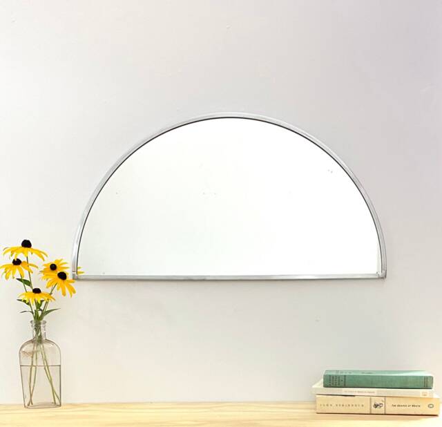 Half Circle Mirror Silver Border Handmade Wall Round Oval Modern Metal Frame Flux Glass Etsy Tv Television Commercial - image 1