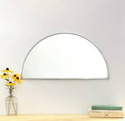 Half Circle Mirror Silver Border Handmade Wall Round Oval Modern Metal Frame Flux Glass Etsy Tv Television Commercial
