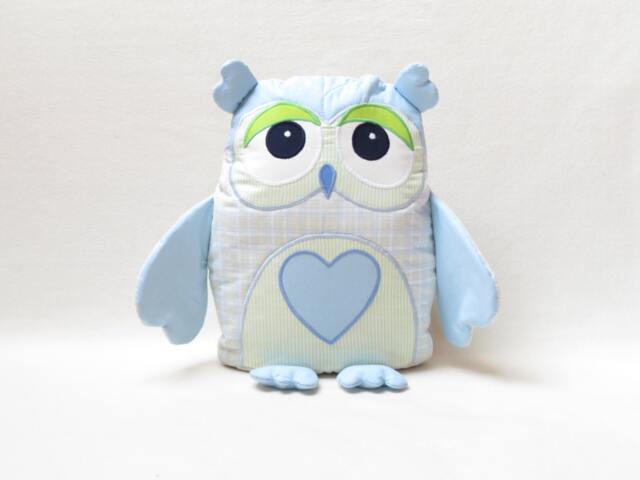 Decorative Owl, Stuffed Owl Pillow, Monogram Pillow Case, Baby Blue & Lime Green Nursery - image 1