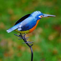 Kingfisher On Stick Metal Garden Ornament Stake Robin Birds Statue Tin Decoration - British Bird Watcher Gardening Large Gift - thumbnail 3