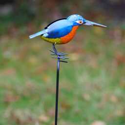 Kingfisher On Stick Metal Garden Ornament Stake Robin Birds Statue Tin Decoration - British Bird Watcher Gardening Large Gift - thumbnail 2