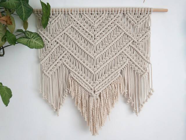 Large Macrame Wall Hanging Bohemian Off-White Cotton Decor - image 1