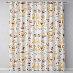 Vintage Butterfly Bees Mushrooms Illustration Soft Background Seamless Readymade Eyelet Ring Top Thermal 100% Blackout Curtains - thumbnail 2