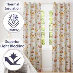 Vintage Butterfly Bees Mushrooms Illustration Soft Background Seamless Readymade Eyelet Ring Top Thermal 100% Blackout Curtains - thumbnail 3