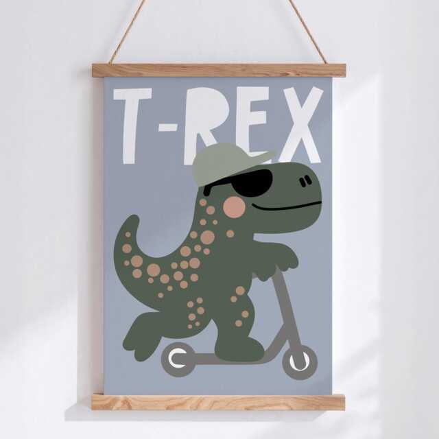 Cool T-Rex Dinosaur Wall Art Print - Dino Kids Room Decor Boys Nursery Poster Toddler Bedroom Playroom Unframed - image 1