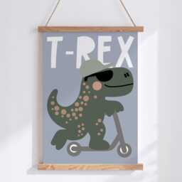 Cool T-Rex Dinosaur Wall Art Print - Dino Kids Room Decor Boys Nursery Poster Toddler Bedroom Playroom Unframed - thumbnail 1