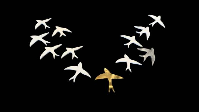 Sky Is The Limit - Flock Of Birds White Silver Gold Modern Sculpture Suitable For Indoor Outdoor Bathrooms Wall Hanging - image 1