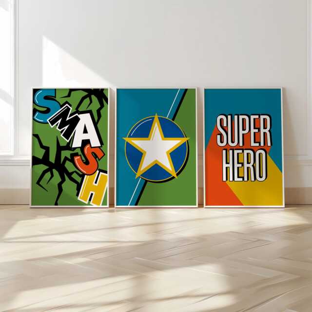 Boys Bedroom Superhero Prints, Set Of 3 6, Boys Room Decor, Cool Kids, Retro Style, Bedroom, Playroom Wall Art, Colourful Kids Art - image 1