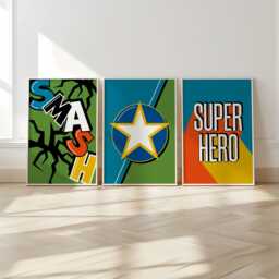 Boys Bedroom Superhero Prints, Set Of 3 6, Boys Room Decor, Cool Kids, Retro Style, Bedroom, Playroom Wall Art, Colourful Kids Art - thumbnail 1
