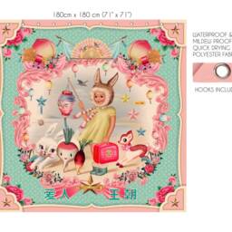 Vintage Bunny Girl Shower Curtain Pop-Surreal Asian Style - thumbnail 2
