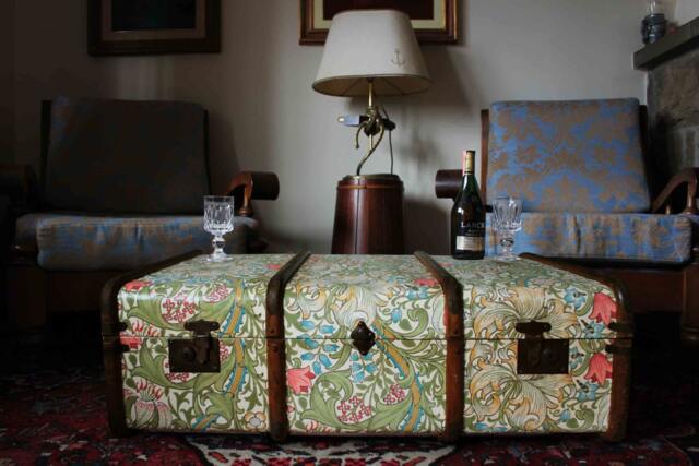 William Morris Steamer Trunk Coffee Table - Upcycled Storage Bench Retro Toy Chest _ Glgr - image 1