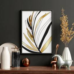 Black & Gold Modern Botanical Set Of 3 Framed Wall Art Prints For Luxury Living Room Decor, Large Hanging New Home Gift - thumbnail 3