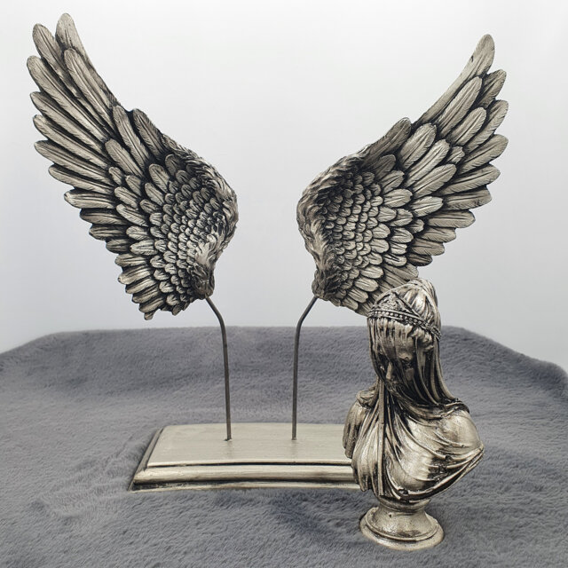 Vintage Angel Wings Sculpture With Gift, Handmade Statue, Unique Bust, Figurine, Platinum Angel Wings