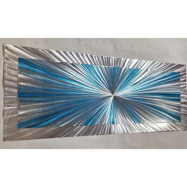 "Modern Abstract Metal Wall Art, Teal & Silver Sculpture, " - image 1