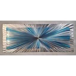 "Modern Abstract Metal Wall Art, Teal & Silver Sculpture, " - thumbnail 2