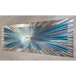 "Modern Abstract Metal Wall Art, Teal & Silver Sculpture, " - thumbnail 3