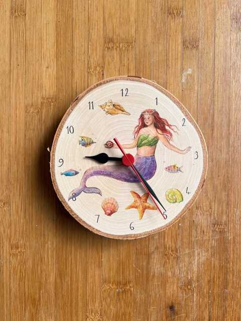 Wall Clock Mermaid Red Hair On Birch Branch Disc
