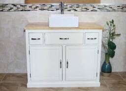 Bathroom Vanity Unit White Painted Cabinet Wash Stand Golden Onyx Top & Ceramic Basin 1161Pgocbc