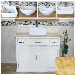 Bathroom Vanity Unit White Painted Cabinet Wash Stand Golden Onyx Top & Ceramic Basin 1161Pgocbc - thumbnail 2