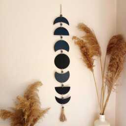 Moon Phase Wall Hanging Black, Celestial Decor Phases Of The Moon, Boho Moon Garland, Home Decor, Bohemian Banner - thumbnail 1