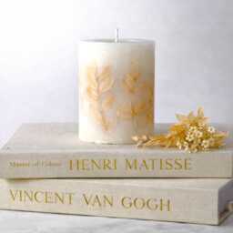 Large Botanical Pillar Candle, Floral Leaf Candle, Luxury Candle Gift For Her, Minimalist Decor, Housewarming Gift, Neutral Home Aesthetic Decor - thumbnail 2