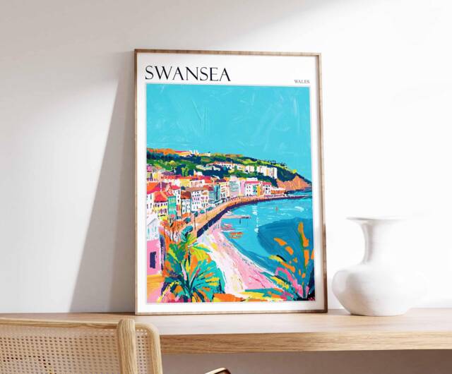 Swansea Wales Travel Poster Coastal Wall Art - image 1