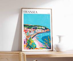 Swansea Wales Travel Poster Coastal Wall Art - thumbnail 1
