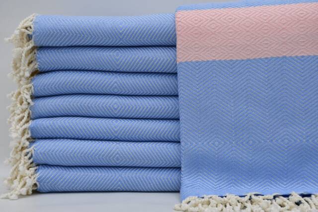 Blue & Light Pink Towel, 100% Bamboo Towel, Turkish Peshtemal, Turkish Towel, Beach Towel, 40''x70 - image 1
