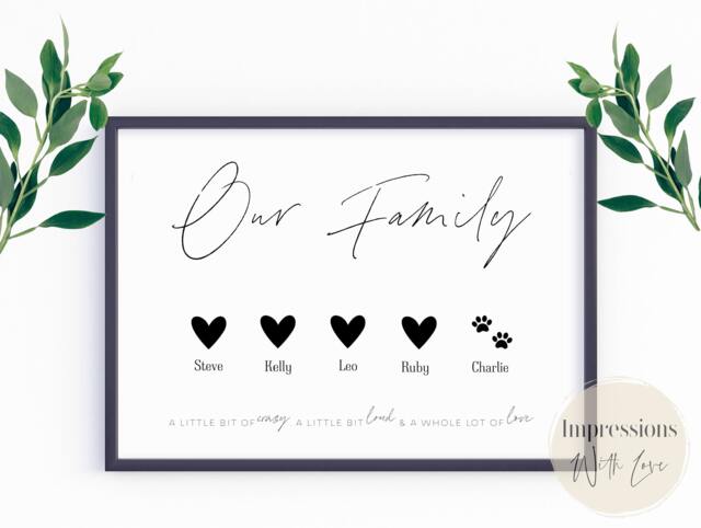 Personalised Our Family Print, Name Dog, Cat, Mothers Day Gifts, New Home Gift, House Warming, Blended Printable - image 1