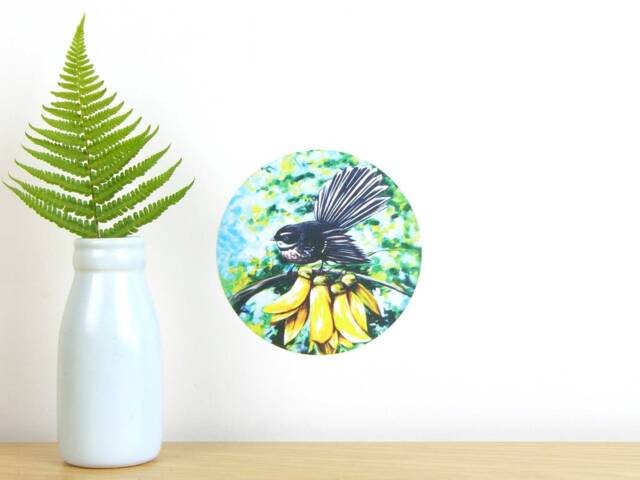 Fantail in Kowhai Tiny Dot Wall Decal By Ira Mitchell