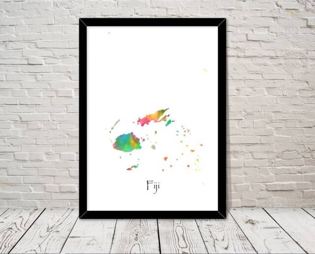 Fiji Print Watercolour Illustration Map Art Abstract Home Decor Giclee Office Wall Room