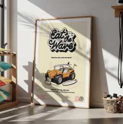 Eat The Wave Dune Buggy Surf Poster, Retro Beach Art, 1960S Car Wall Art - thumbnail 1