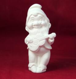 Ceramic Ready To Paint Gnome Playing Guitar - 5 3/4 Inches High Bisque, Lawn & Garden, Indoor Or Outdoor