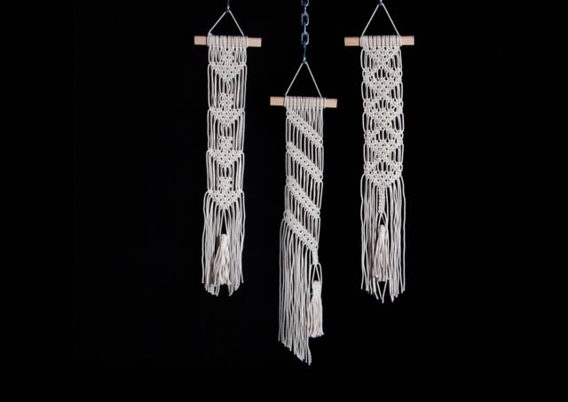 Macrame Wall Hanging Set Of 3 Small Hangings Bohemian Home Decor Chevron Boho Macrame Art Modern Cotton Tapestry - image 1