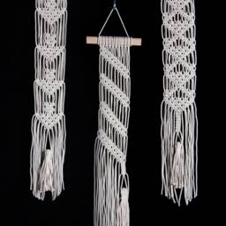 Macrame Wall Hanging Set Of 3 Small Hangings Bohemian Home Decor Chevron Boho Macrame Art Modern Cotton Tapestry - thumbnail 2