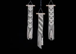 Macrame Wall Hanging Set Of 3 Small Hangings Bohemian Home Decor Chevron Boho Macrame Art Modern Cotton Tapestry - thumbnail 1