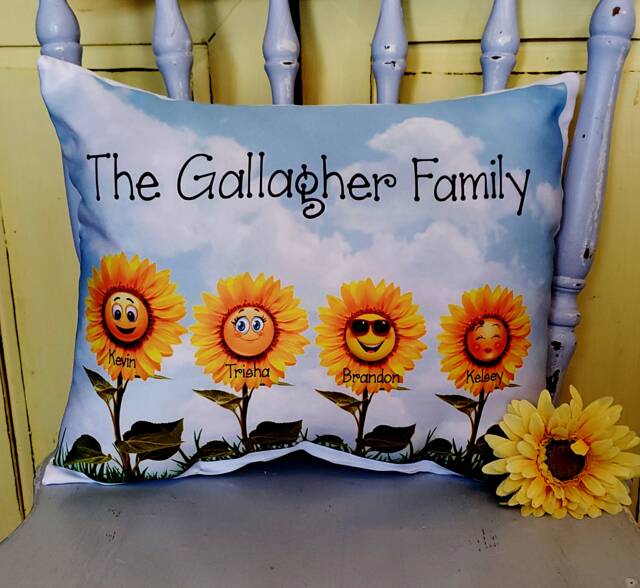 Personalized Smiling Sunflower Family Throw Pillow - image 1