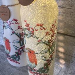 Robin Vase & Light Up Bottle Set, Gifts, Autumn, Xmas Gifts Robins - thumbnail 2