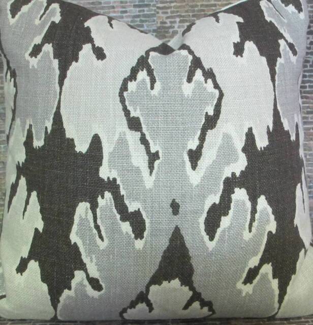 Designer Pillow Cover, Lumbar, Ikat, Groundworks, Lee Jofa, Bengal Bazaar, Graphite - image 1